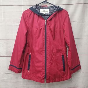 Fleet Street Rain Coat Pink Blue Size Small Hood Pockets Zipper Women